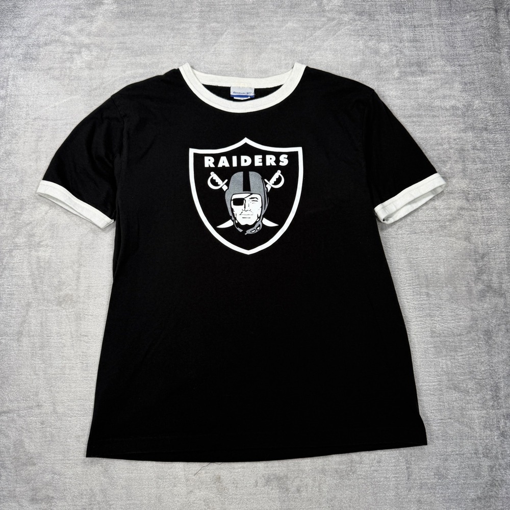 Los Angeles Raiders Shirt Mens Medium Black Ringer Vintage Y2K Reebok NFL